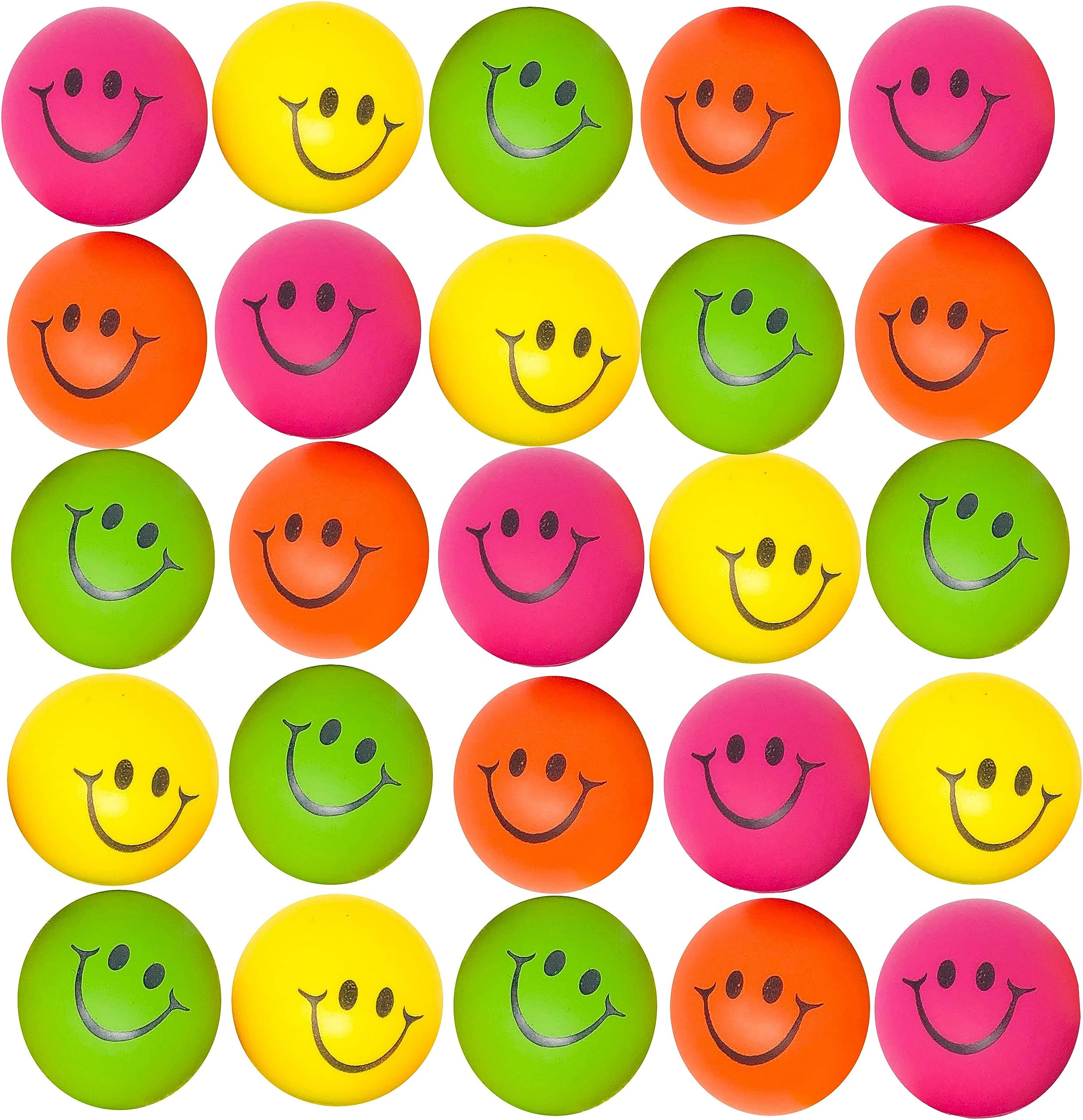 Podzly 24 Pack Smiley Face Stress Balls - Bulk Colorful Neon Squeeze Face Ball - Fidget Squishy Toys - Ideal for Classrooms, Anxiety Relief, Gifts, Party Favors, Autism & Self-Regulation Therapy