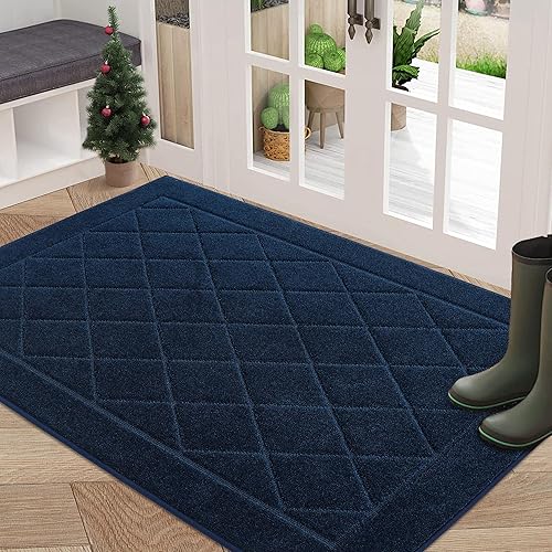 BEQHAUSE Dirt Trapper Door Mat 32" x 48", Doormat Non-Slip Entryway Rugs Washable, Dog Door Mat Stain Resistant and Absorbent Welcome Floor Mat for Front Back Door, Muddy Wet Shoes & Paws, Navy Blue