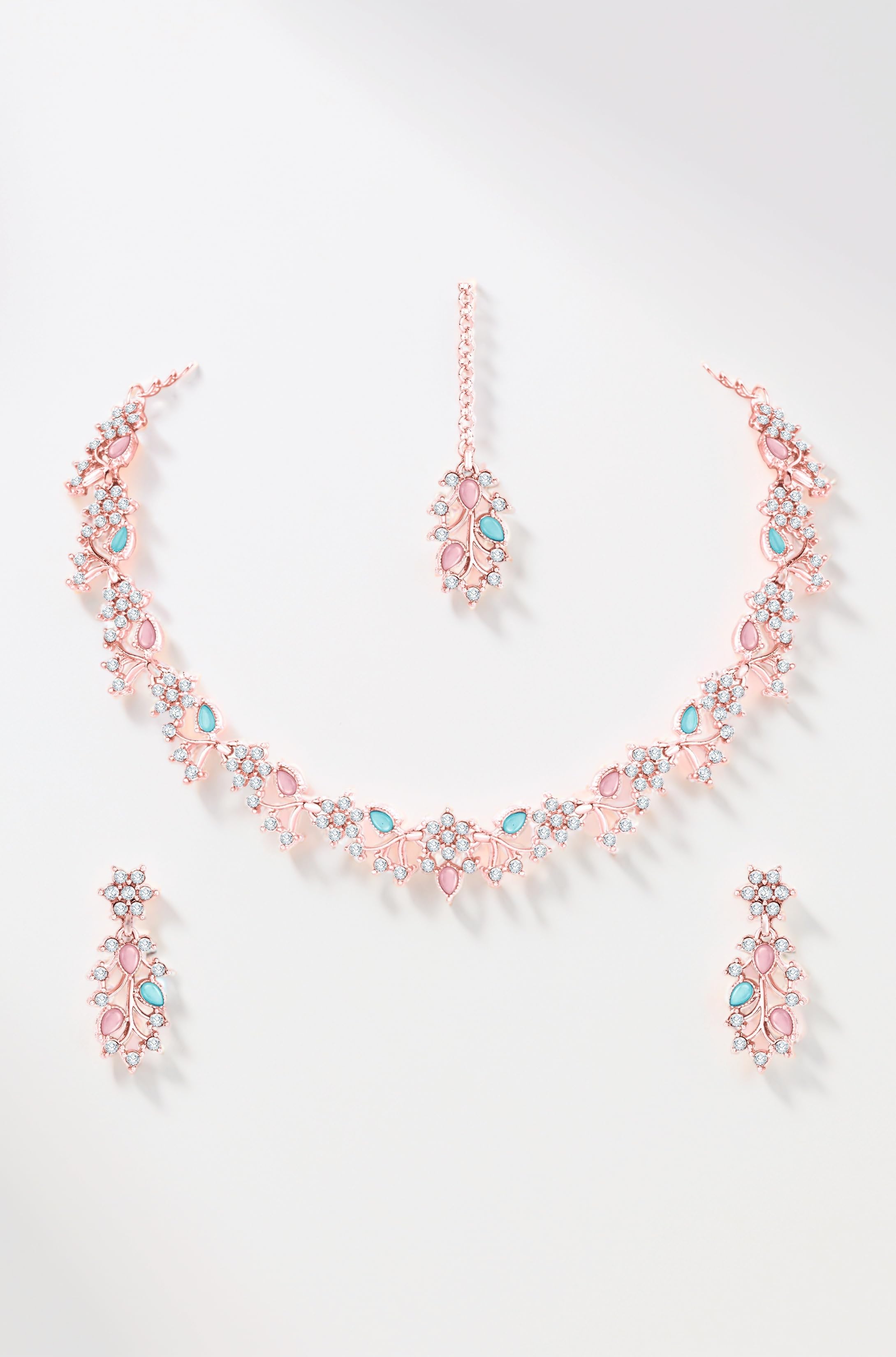 Atasi International American Diamond AD with Colorful Crystal Necklace Jewellery Set for Women/Girls | Perfect for Weddings, Parties & Festive Occasions
