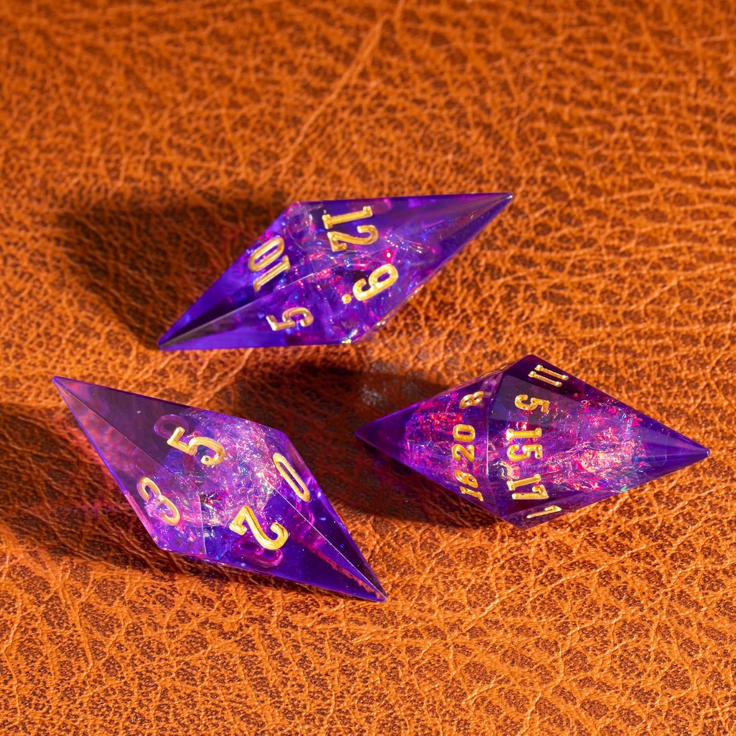 7PCS Diamond DND Dice Set,Transparent Sharp Edge Die Set D&D RPG Polyhedral Dice,for TTRPG Games Roleplaying Games.(Purple)