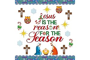 BeYumi 96Pcs Jesus is The Reason for The Season Cutouts Bulletin Board Decoration Set