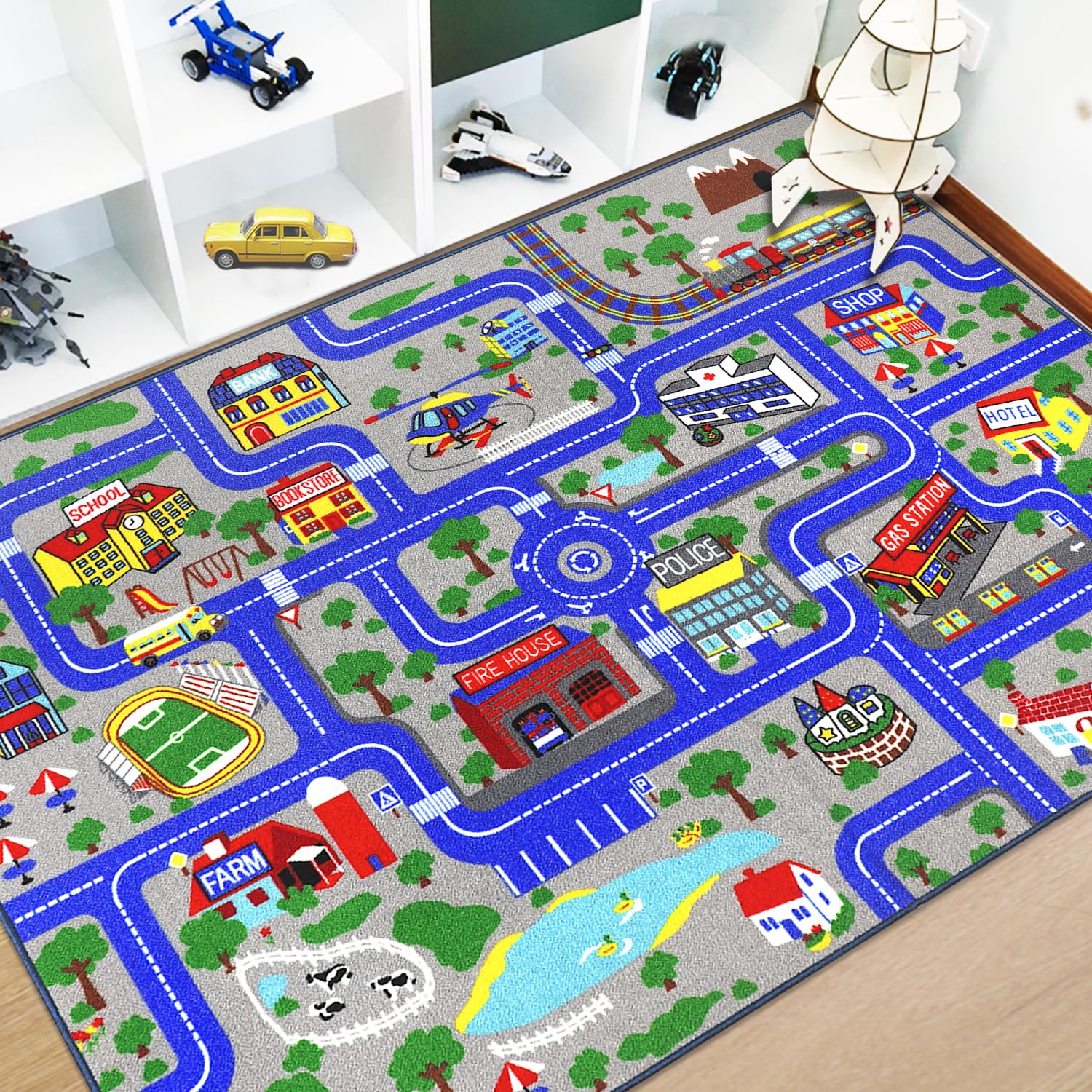 Capslpad Kids Rug Educational Play Rug 6.6' x 5' Traffic Road Kids Play Car Mat Large Learning Play Game Area Rug Kids Carpet for Playroom Living Room