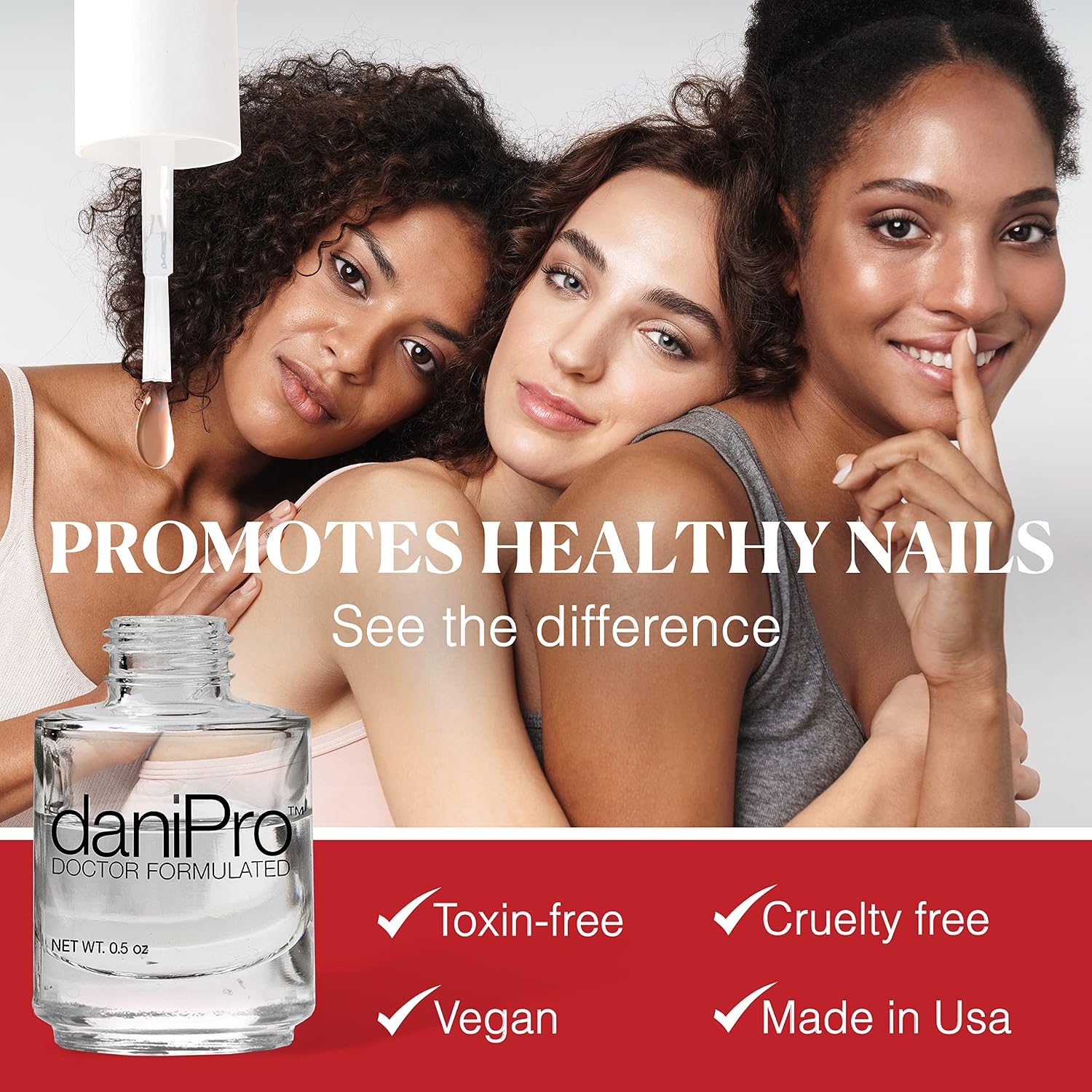 daniPro Doctor-Formulated Clear Base Coat Nail Polish, 0.5 oz - Nail Base Coat with Undecylenic Acid, Vitamins & Biotin for Stronger, Healthier Nails, Made in USA