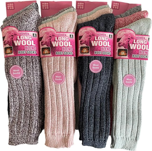 ARG 3 Pairs Ladies Soft Thermal Premium Quality Long Wool Blend Boot Socks Mix Colours Size UK 4-8 EU 37-42