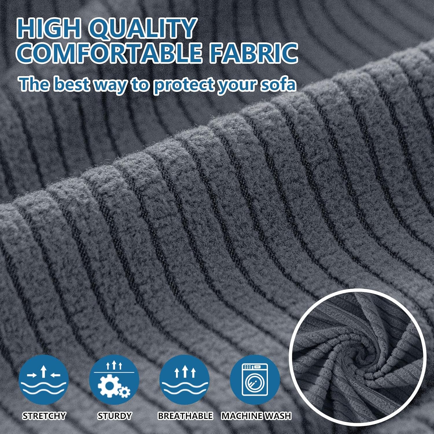 hyha Waterproof Couch Cushion Covers, Against Spills, Couch Cover for Dogs Washable, Thick Elastic Jacquard Fabric, Waterproof Sofa Seat Slipovers for Pets (1 Piece for Large, Dark Grey)