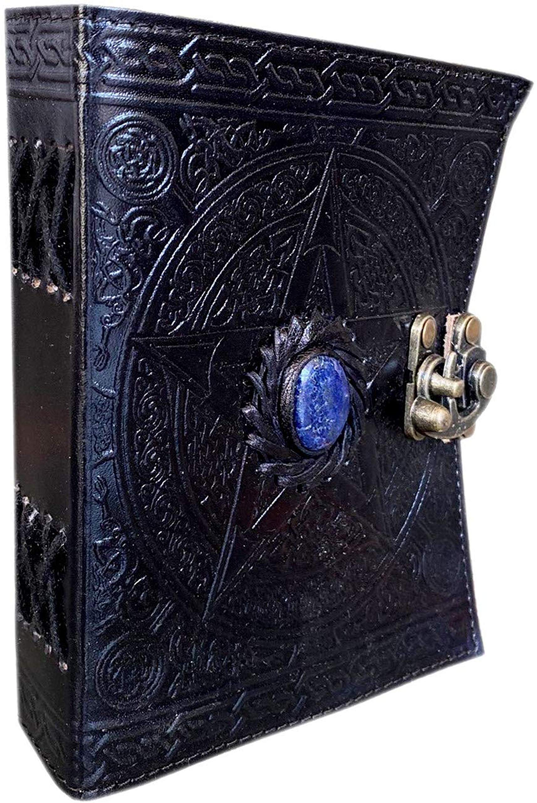 Wiccan leather journal black pentagram embossed blank spell book of