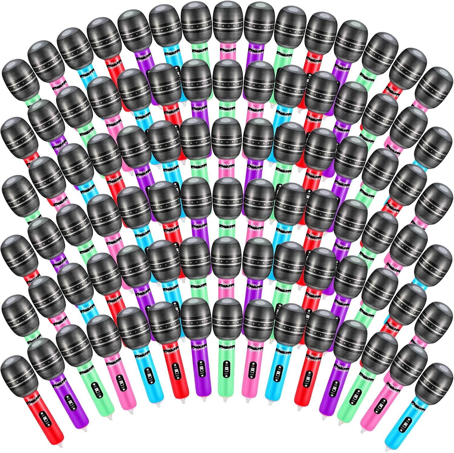 Zhanmai 120 Pieces Inflatable Microphones Large Blow up Microphone Assorted Colors Inflatable Plastic Toy Props for Birthday Musical Concert Party