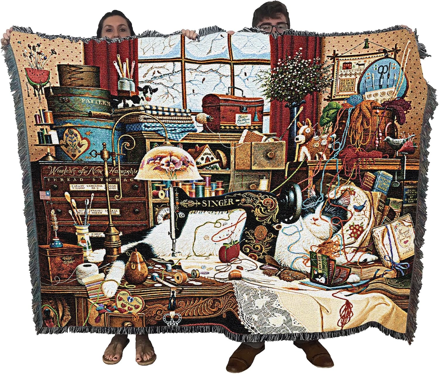 Pure Country Weavers Maggie The Messmaker Blanket by Charles Wysocki - Gift for Cat Lovers - Tapestry Throw Woven from Cotton - Made in the USA (72x54)