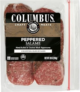 Columbus Sliced Peppered Salame 10oz - Authentic Spicy Italian Dry Salami for Charcuterie, Sandwiches & Bold Snacking