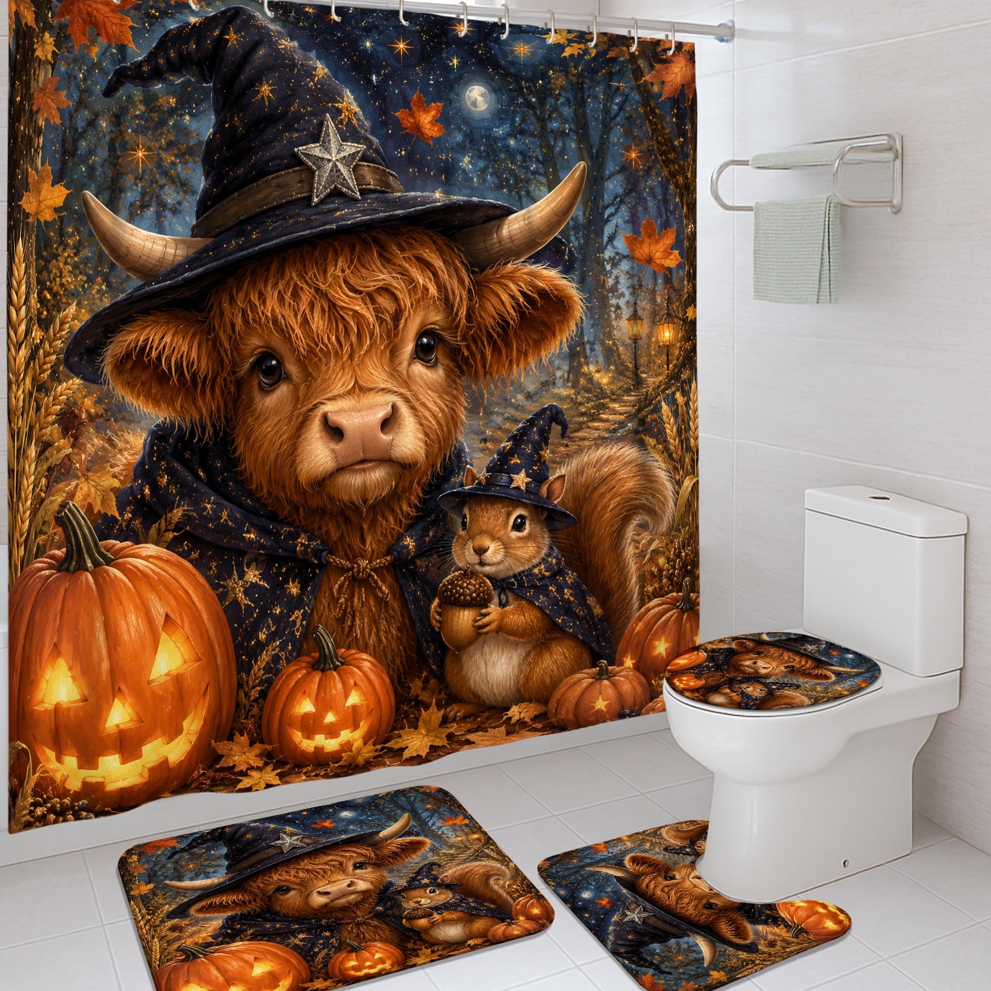 Rideau de douche imperméable en polyester anti-éclaboussures 183 x 183 cm à motif citrouilles