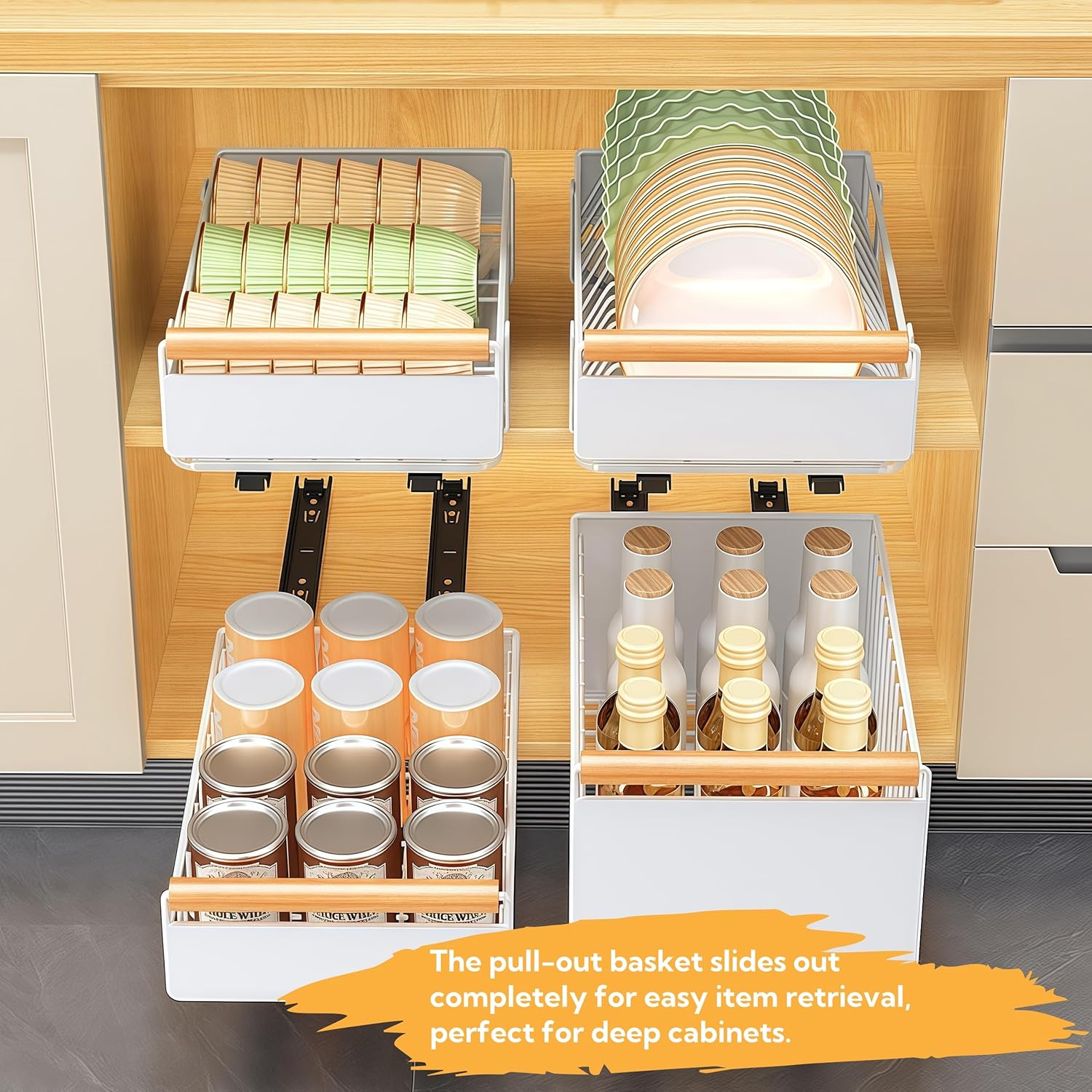 Pull Out Cabinet Organizer, Pull Out Basket Drawers for Cabinets, Slide Out Basket Drawers for Kitchen Cabinets, Cabinet Pull Out Shelves, Under Sink Organizer for Kitchen (Storage Rack Extra-Large)