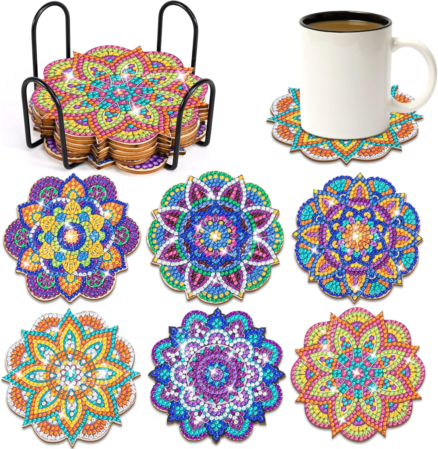 TENDER EPOCH 6 Pcs Diamond Painting Coasters Kit, Mandala