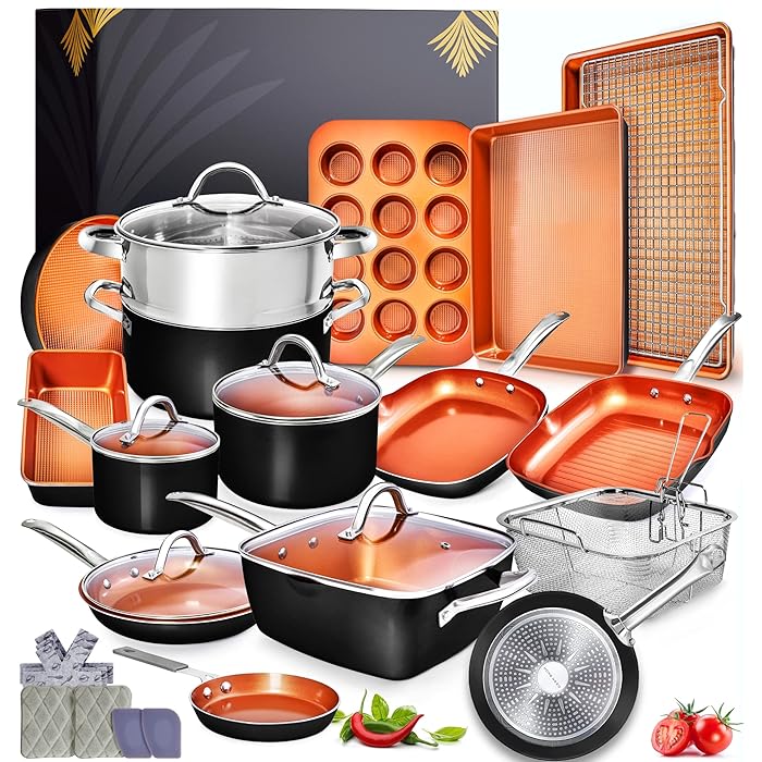 Buy 23 pcs Pots and Pans Set Non Stick Ceramic Copper Cookware Set Bakeware Set Induction