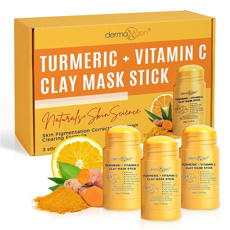 Máscara facial em bastão com cúrcuma, vitamina C e argila, DERMAXGEN, pacote com 3
