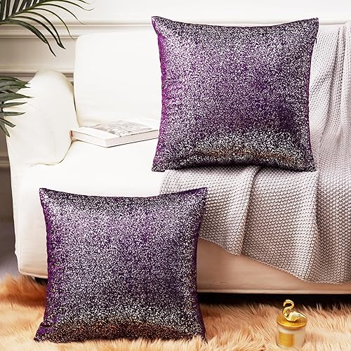 Juego de 2 almohadas moradas, almohadas decorativas moradas, 16 x 16 pulgadas, almohadas de color morado claro, almohadas de lavanda, funda de cojín