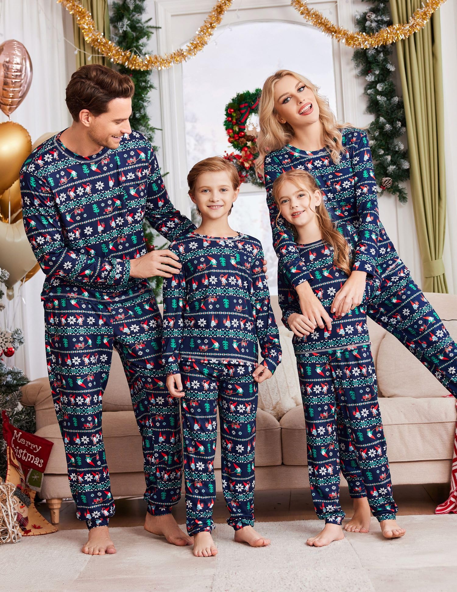 Ekouaer Pigiama Natalizio per la Famiglia Pigiama Lungo da Notte Pigiama per Il Tempo Libero Pigiama Invernale da Notte Camicia da Notte Famiglia Pigiama Outfit