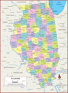 31 x 42 Illinois State Wall Map Poster with Counties - Classroom Style Map with Durable Lamination - Safe for Use with Wet/Dry Erase Marker - Very Popular for Educators and Homeschool!