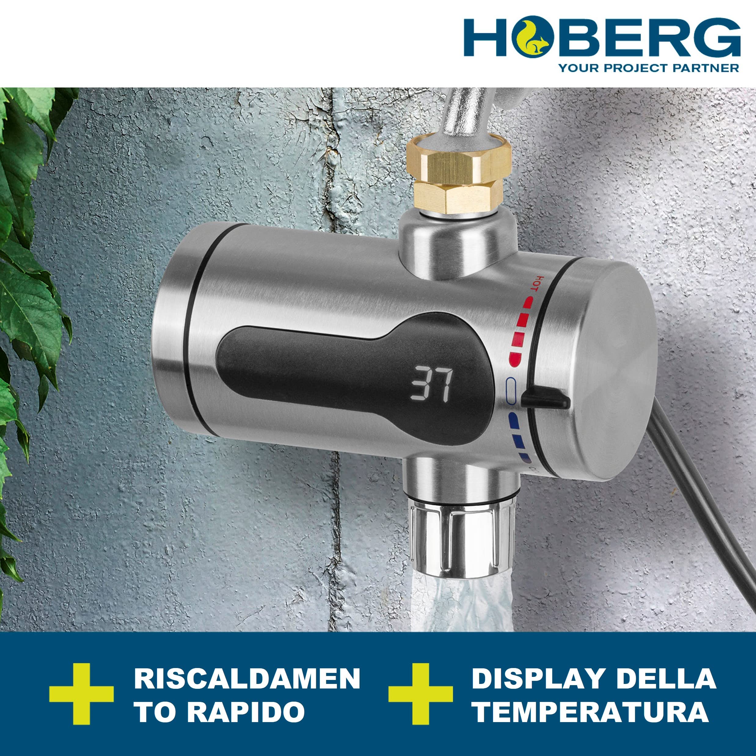 Hoberg Scaldacqua elettrico istantaneo | Riscaldamento rapido | Con display della temperatura | Senza serbatoio [max 3600W]