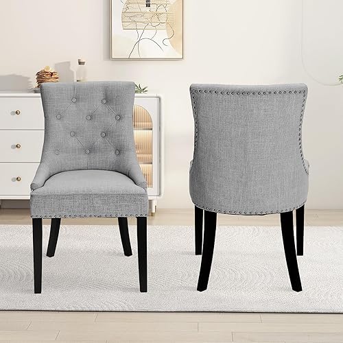 Miniatura 2 de Vanity Art Juego de 2 sillas de comedor con botones copetudos, cómodas sillas de comedor tapizadas de tela, sillas acolchadas con patas de madera