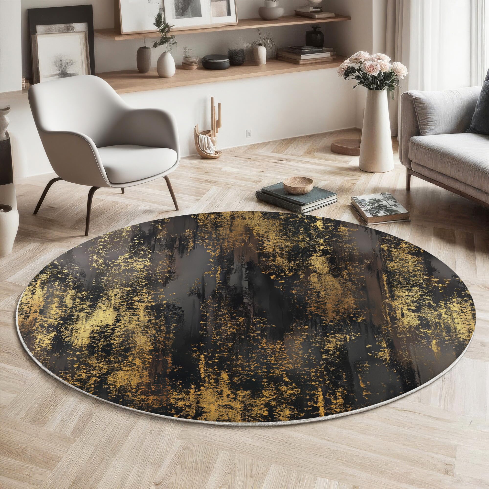 Tapis rond 200cm gris foncé lavable idéal pour le salon et la chambre