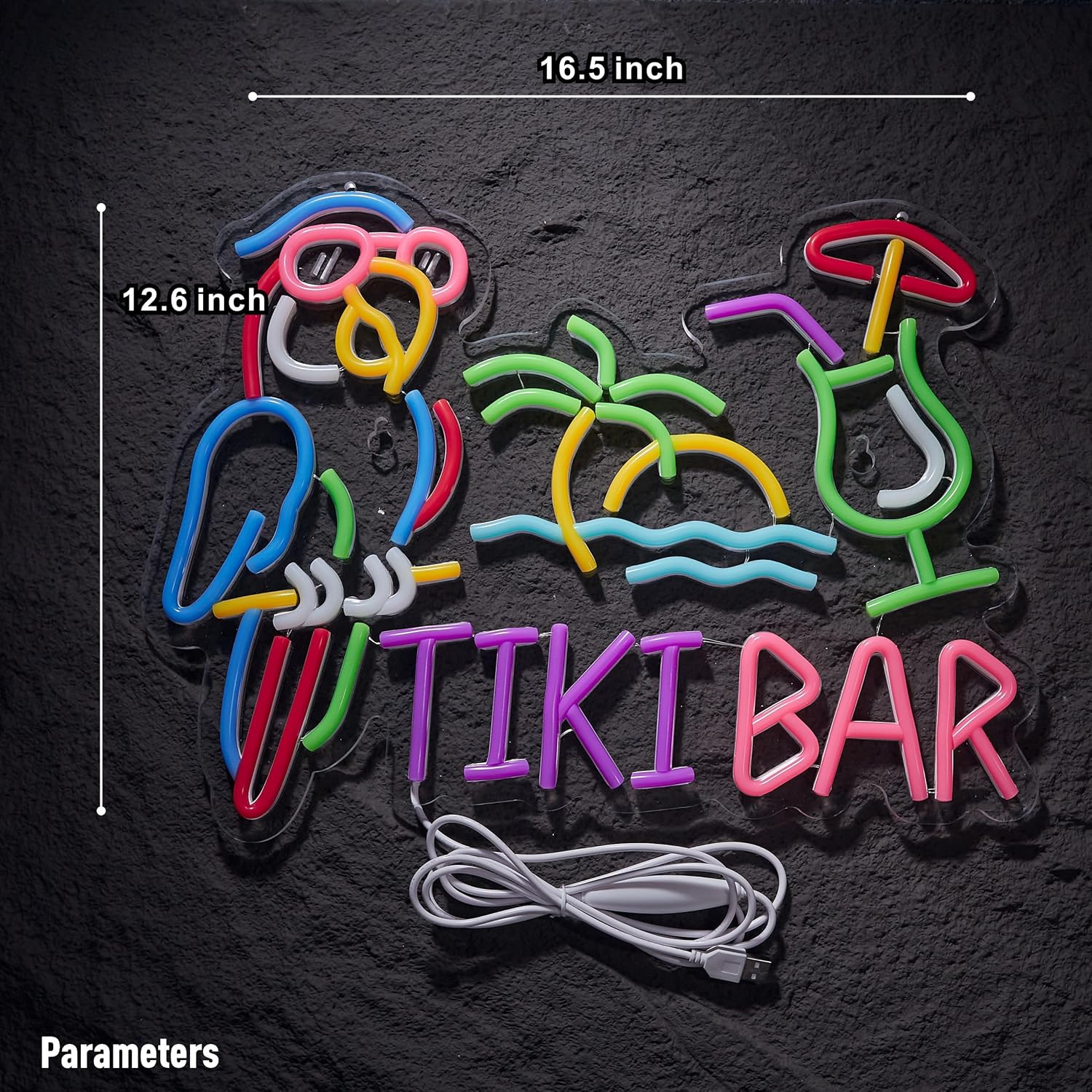 Tiki Bar Parrot Palm Tree Neon Sign for Wall Decor Hawaii Beach Bar LED Light up Signs with Dimmer for Pub Party Man Cave Room Art Decor Gift - Image 5