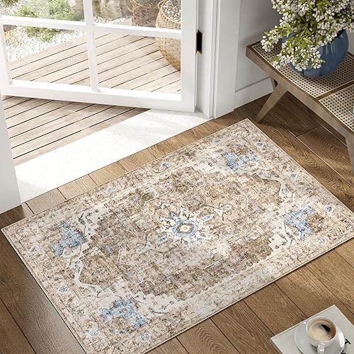 Miniatura 95 de jinchan Alfombra de Área 2x3 pies Alfombra Vintage de Entrada Lavable Bohemia Tapete Interior para Puerta Medallón Floral Tapete Pequeño para Puerta