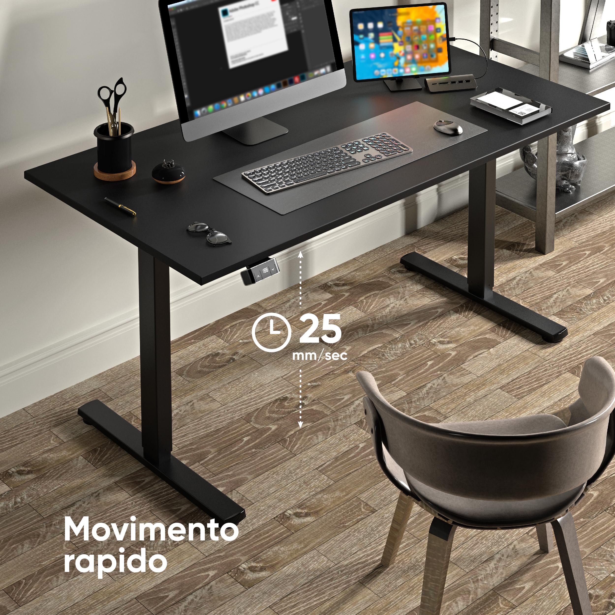 ONKRON Base per Piano di Lavoro, Scrivania Regolabile in Altezza 71–118 cm, Carico 70 kg, Struttura Scrivania Motorizzata con Larghezza 1000–1400 mm, Tavolo Gaming e Ufficio, Nero WDF221E-B