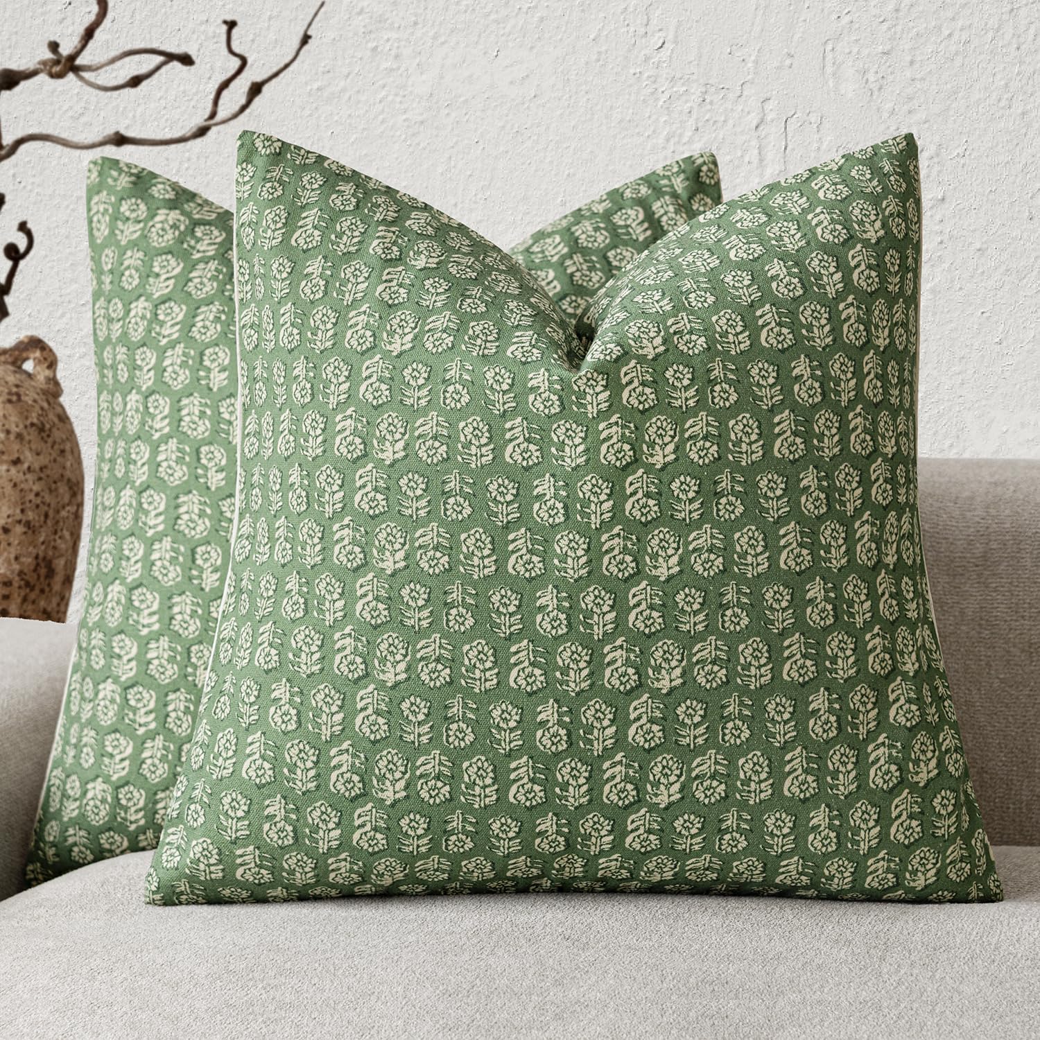 Foindtower Decorative Floral Print Throw Pillow Covers 22×22 Forest Green