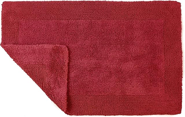 Allure Heavyweight Reversible Bath Mat, 100% Cotton, Super soft, Washable, Large Size 53cm x 85cm (Cranberry)