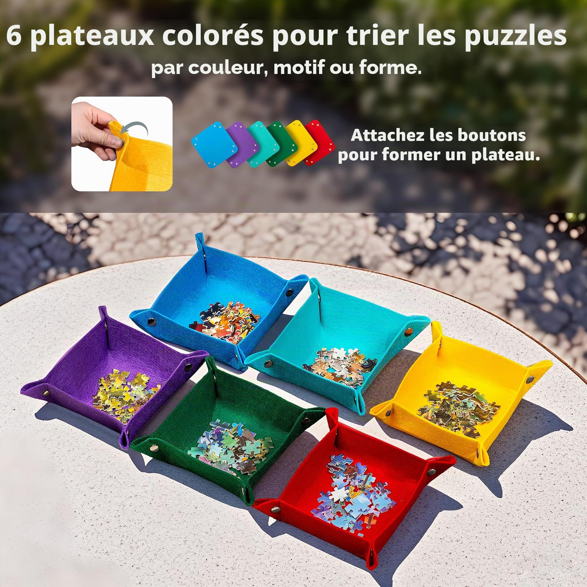 Tektalk Planche de puzzle pliable avec 6 plateaux de tri des couleurs, tapis de puzzle portable avec housse anti-poussière pour économiser le rangement, surface antidérapante, jusqu'à 2 000 pièces