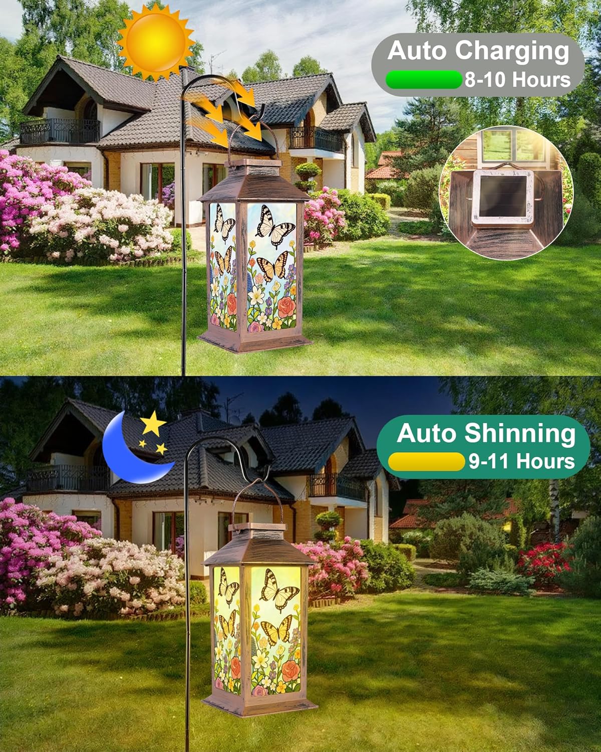 Butterfly Solar Lanterns Outdoor Waterproof Garden Decor Birthday Gifts for Women Mom Grandma Sister, Hanging LED Plastic Solar Lights Outside Decorative for Yard Patio Backyard Lawn Decorations