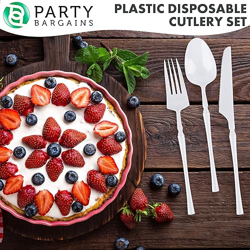 Miniatura 62 de Party Bargains Disposable Plastic Black Gold Cutlery Set, Infinity Modern Design Utensils, 40 Pack: 16 Forks, 8 Knives, 16 Spoons