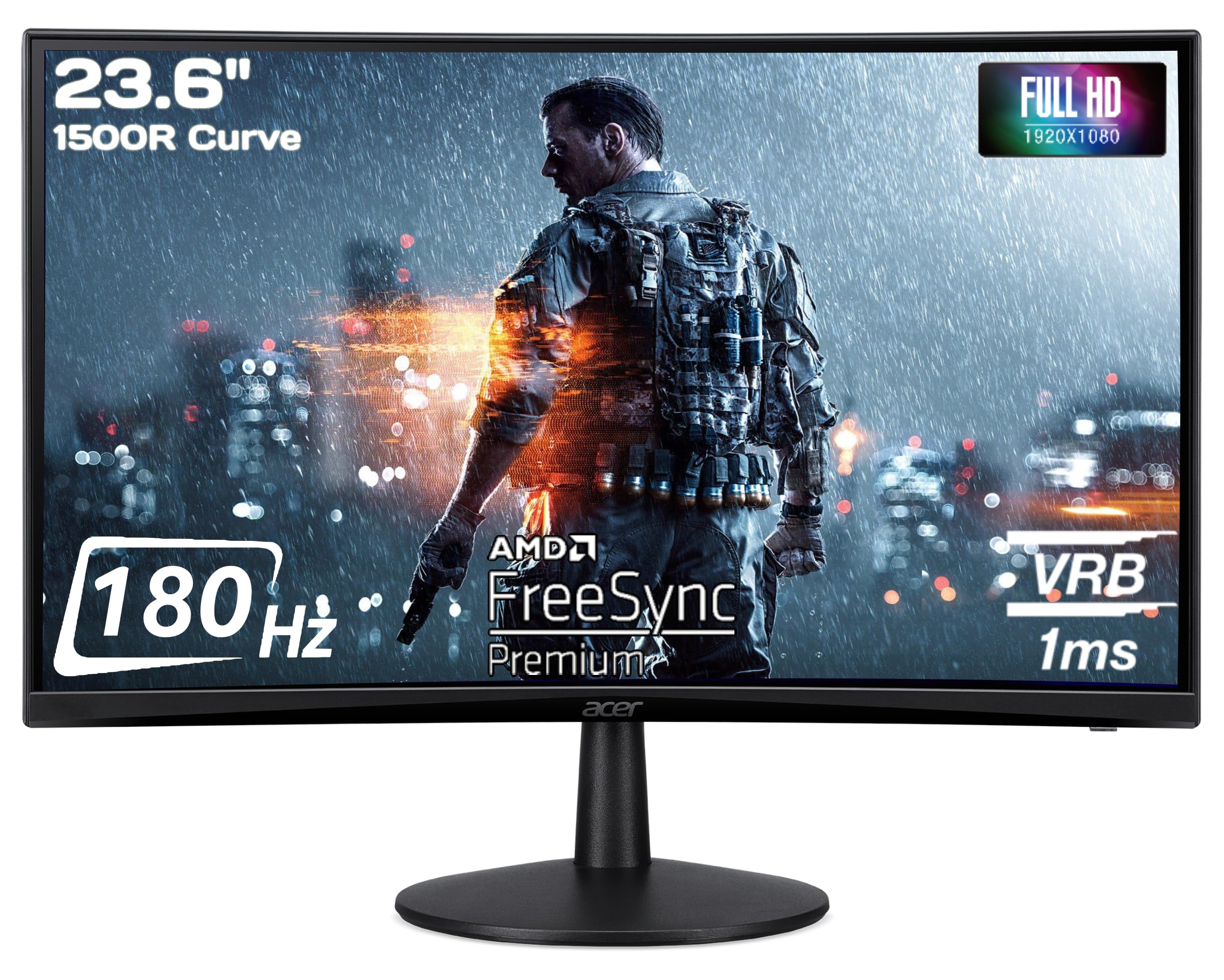 Acer ED240Q S3 23.6 Inch Full HD 1500R Curve VA LCD Monitor with Backlit LED I 1 MS VRB, 180Hz Refresh I 250 Nits I 2xHDMI 1xDP Ports with HDMI & DP Cable I Eye Care Features I Stereo Speakers I Black (B0CNQ2148S) Amazon Price History, Amazon Price Tracker
