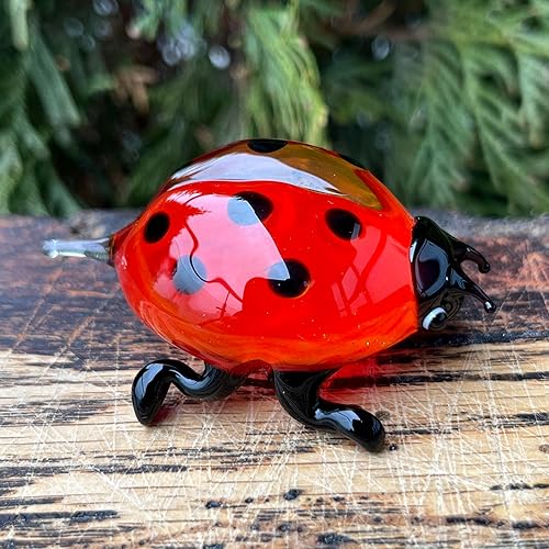 Miniatura 3 de Figura de mariquita de cristal rojo – Miniatura soplada a mano estilo Murano – Adorno coleccionable de insectos para casa de muñecas, estante