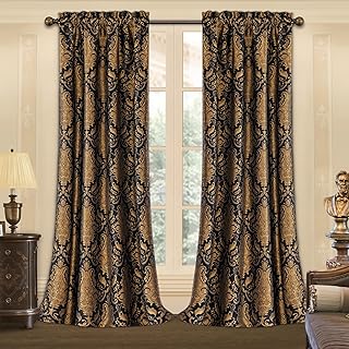 Loom and Mill Luxury Black Damask Curtains for Bedroom, Textured Lined J...