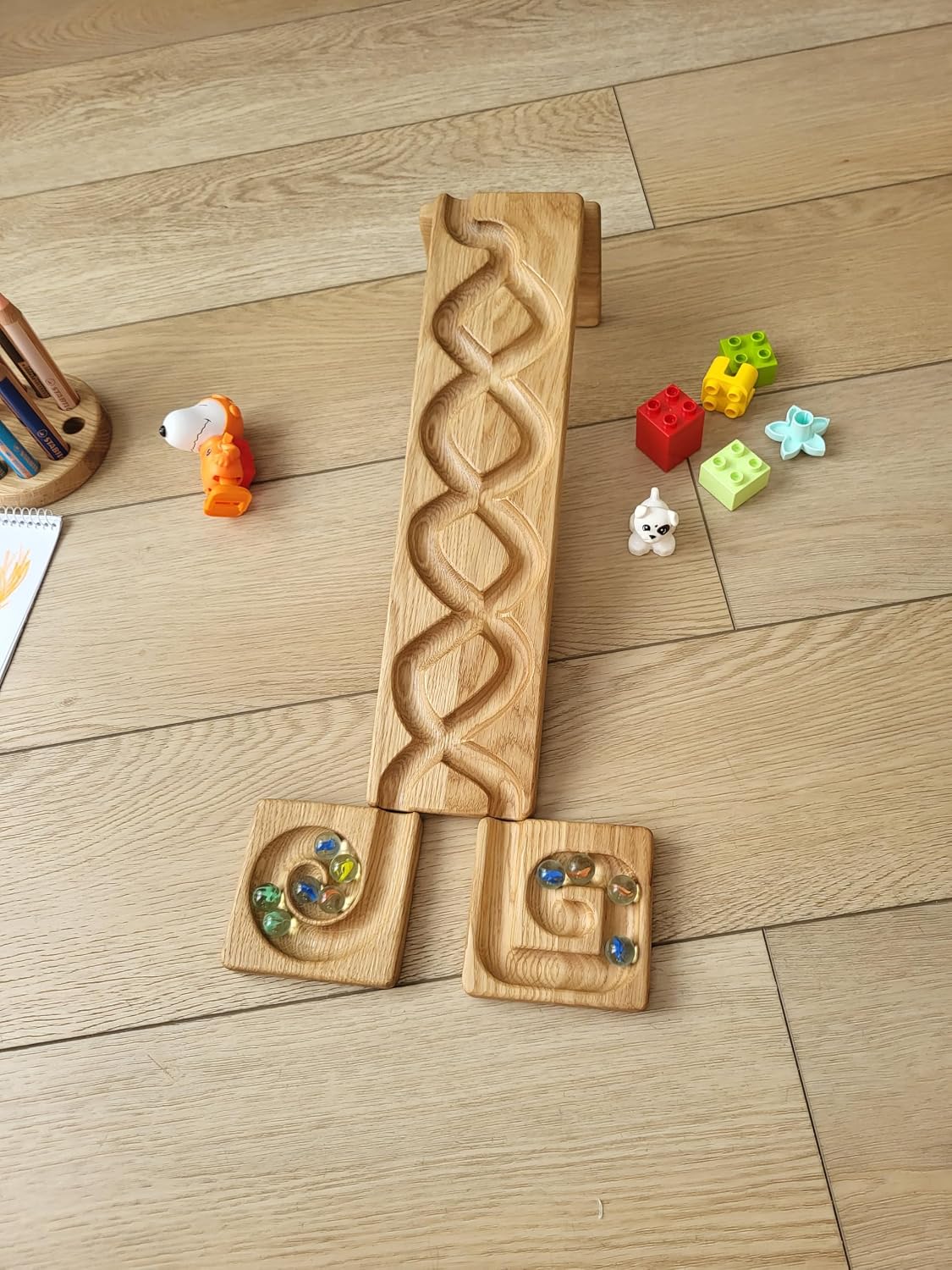 Wooden Marble Run Track Marble Race Machine Set Maze Board Ball Run Montessori Gift for Kids Wave Course Winding Track Toy