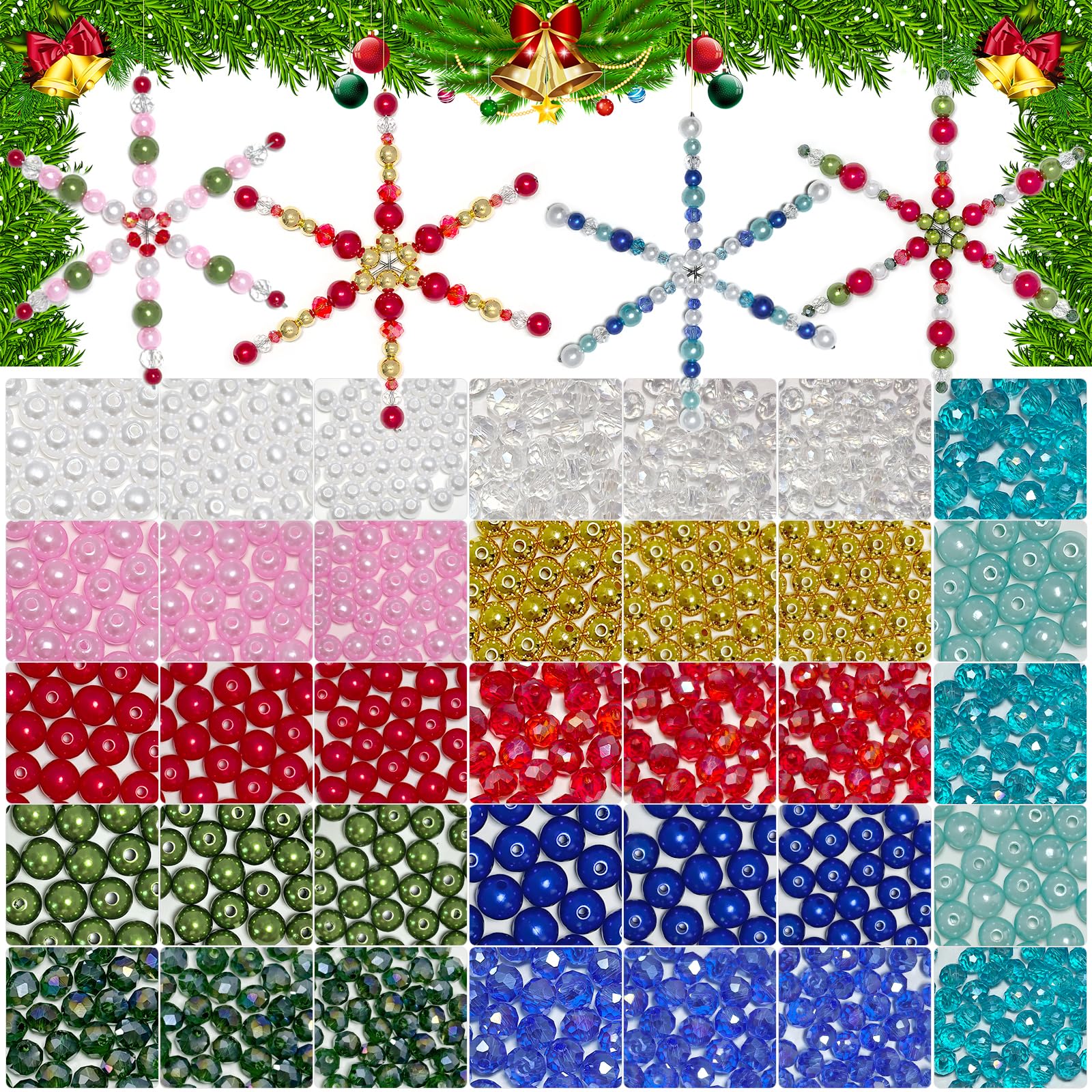 1935 PCS Christmas Snowflake Bead Kit with 24 Wires