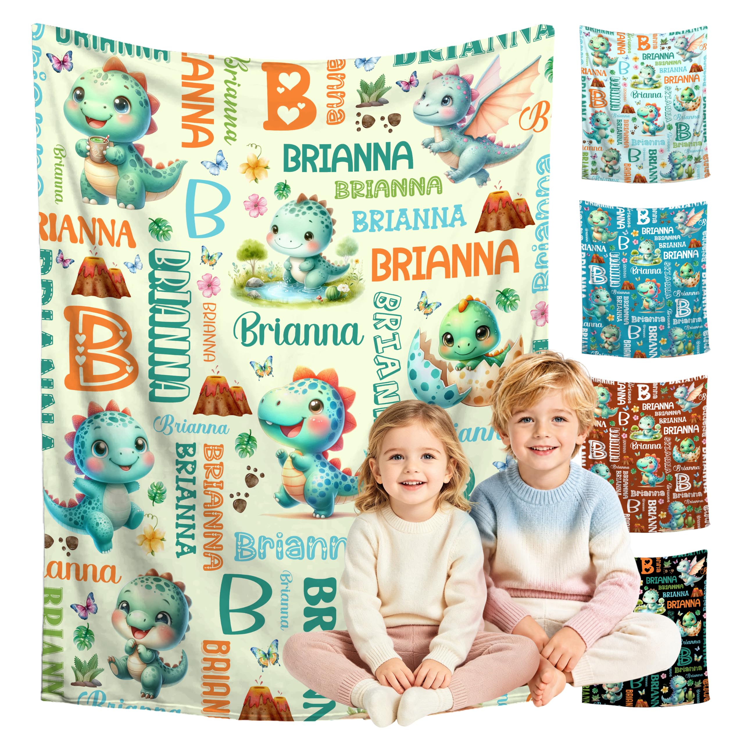 Custom Dinosaur Blanket for Boys Girls,Ultra Soft Personalized Gifts Baby Blanket,Customized Throw for Toddlers Newborn Stroller Crib,40"x50"