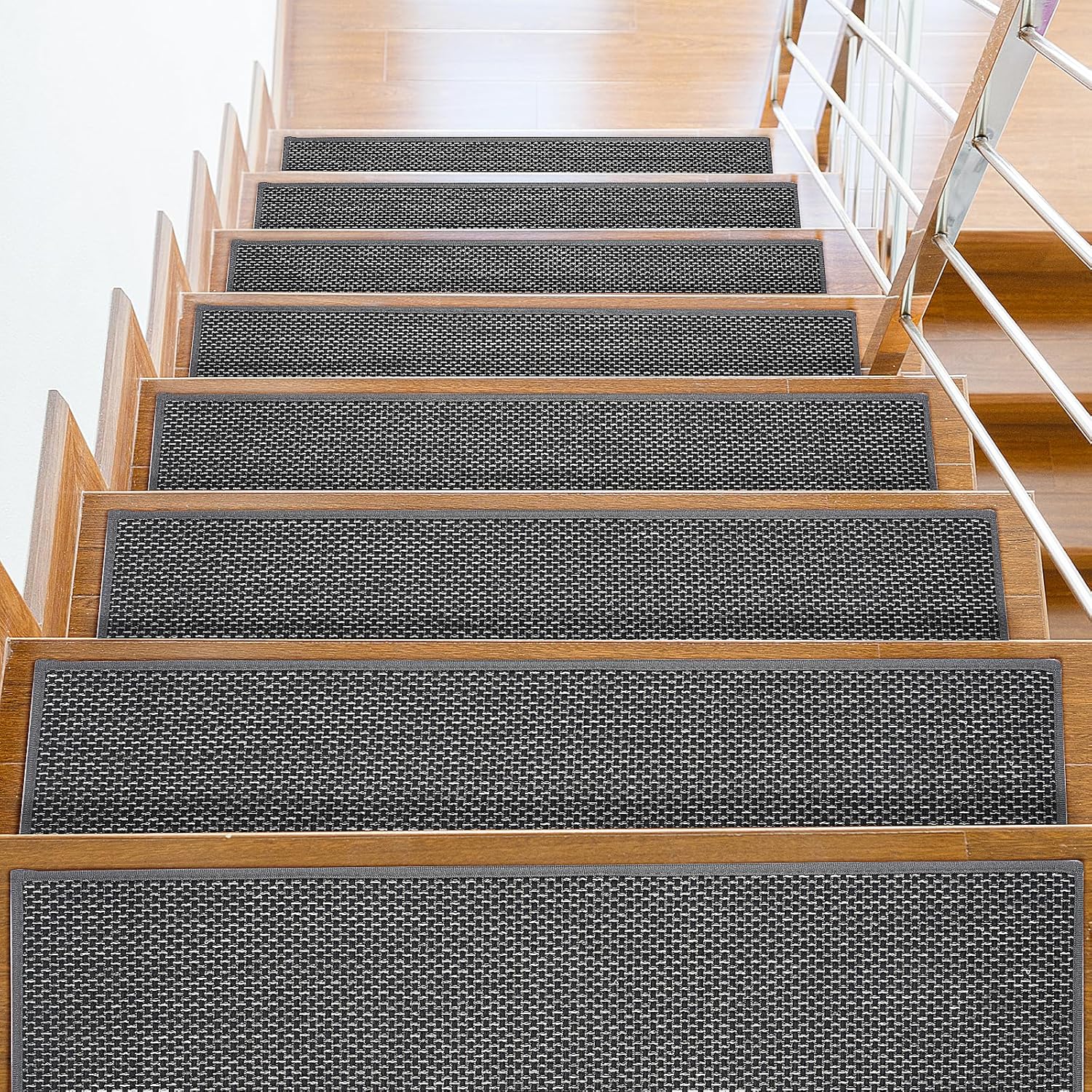 Non Slip Stair Treads for Wooden Stairs, 8" x 30" Staircase Step Treads, 100% Linen, Reusable Adhesive, Indoor, for Kids, Seniors & Dogs(Beige, 15pcs)