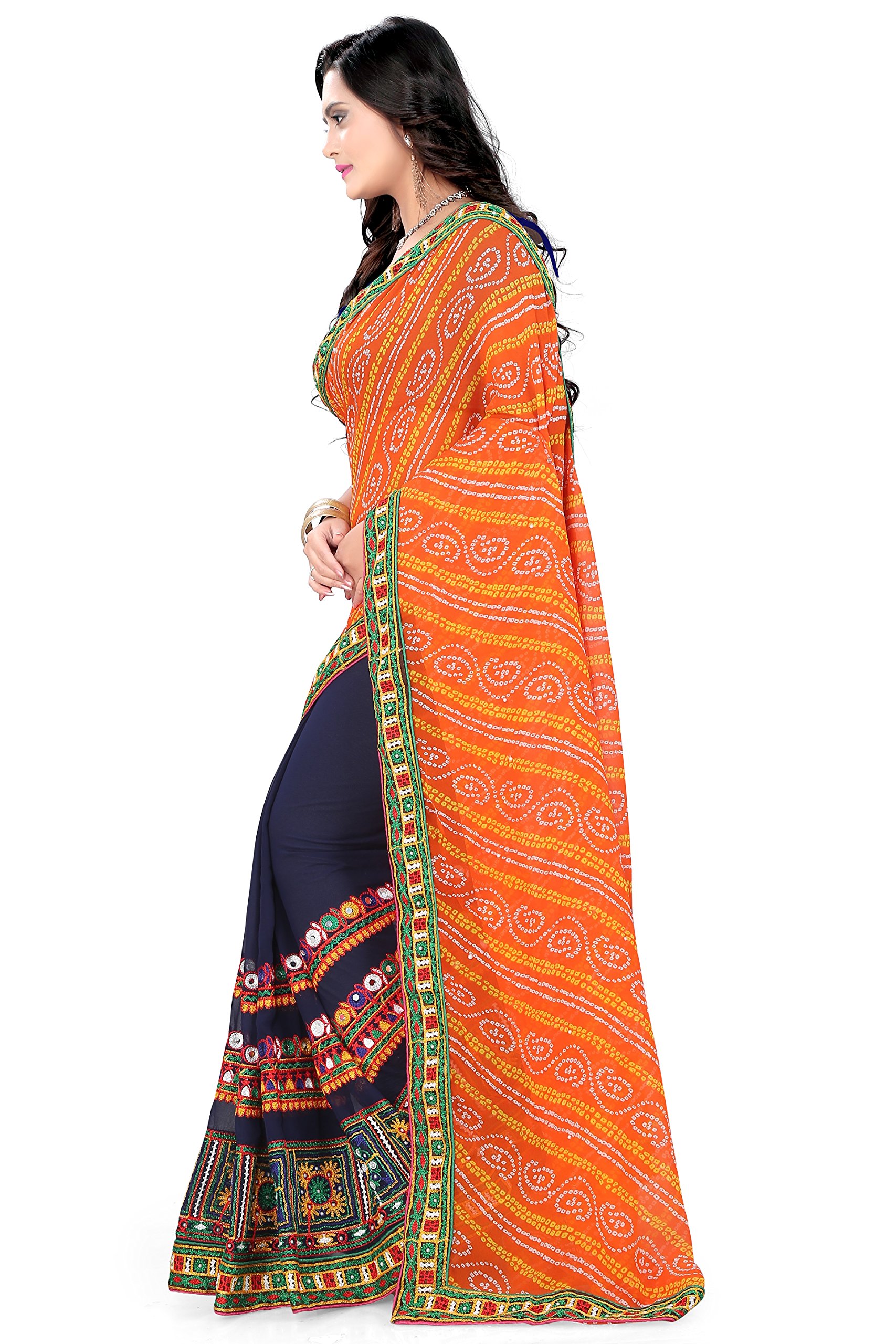 arriva fab women's Georgette saree with blouse piece (Navy blue) 1