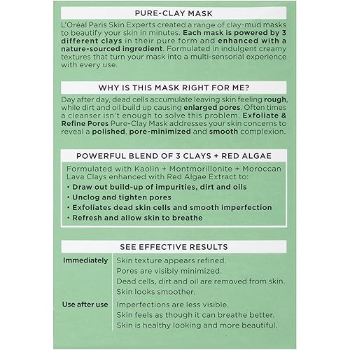 Miniatura 3 de Máscara de arcilla purificante y matificante, cuidado de la piel, L'Oreal Paris, 1.7 onzas, máscara (Mask Exfoliate And Refine Pores), Total 1