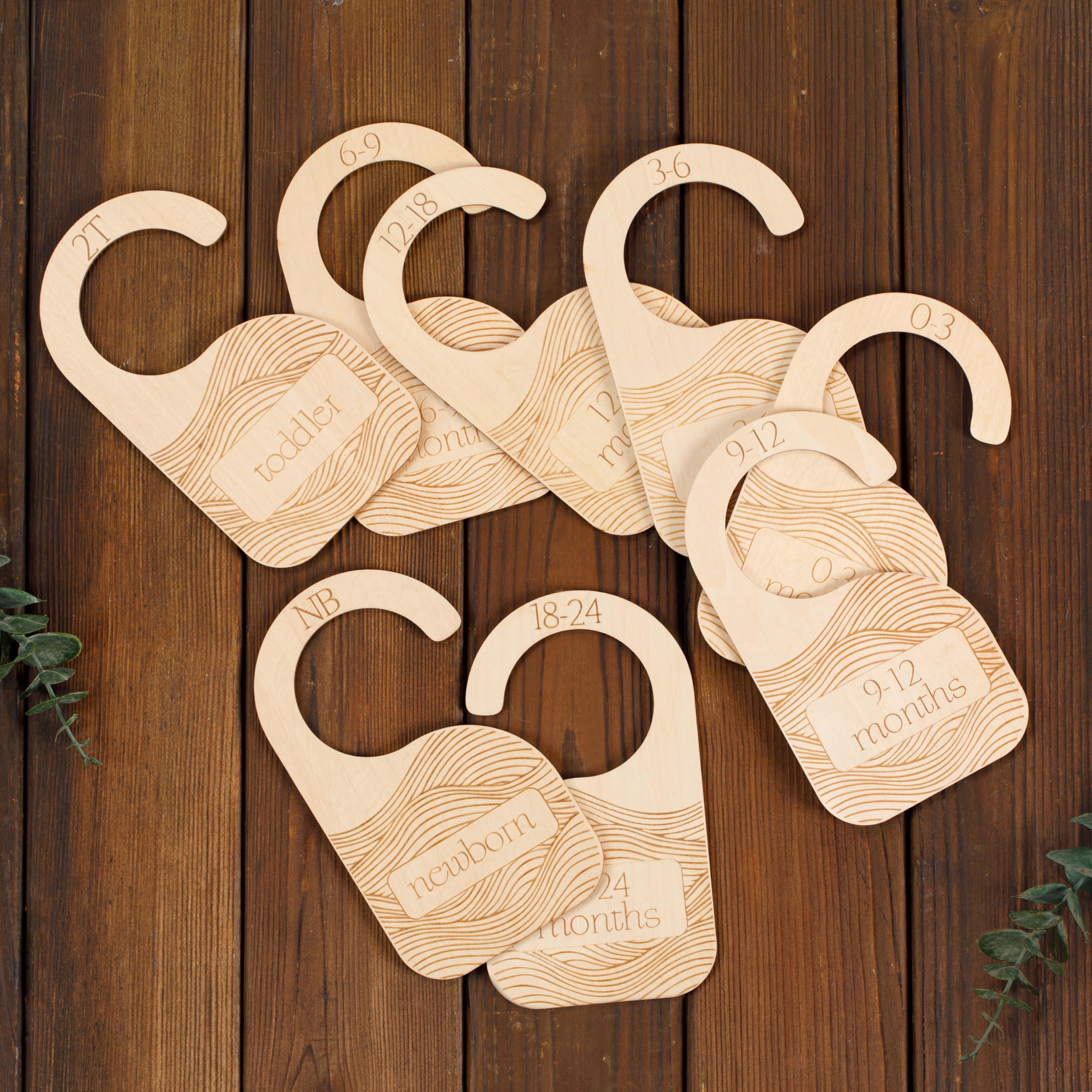 Wooden Baby Closet Dividers - 8-Pack Double-Sided Hangers for Organizing Baby Clothes from Newborn to 24 Months (Infant to Toddler) - Cute and Functional Nursery Decor for Boys and Girls