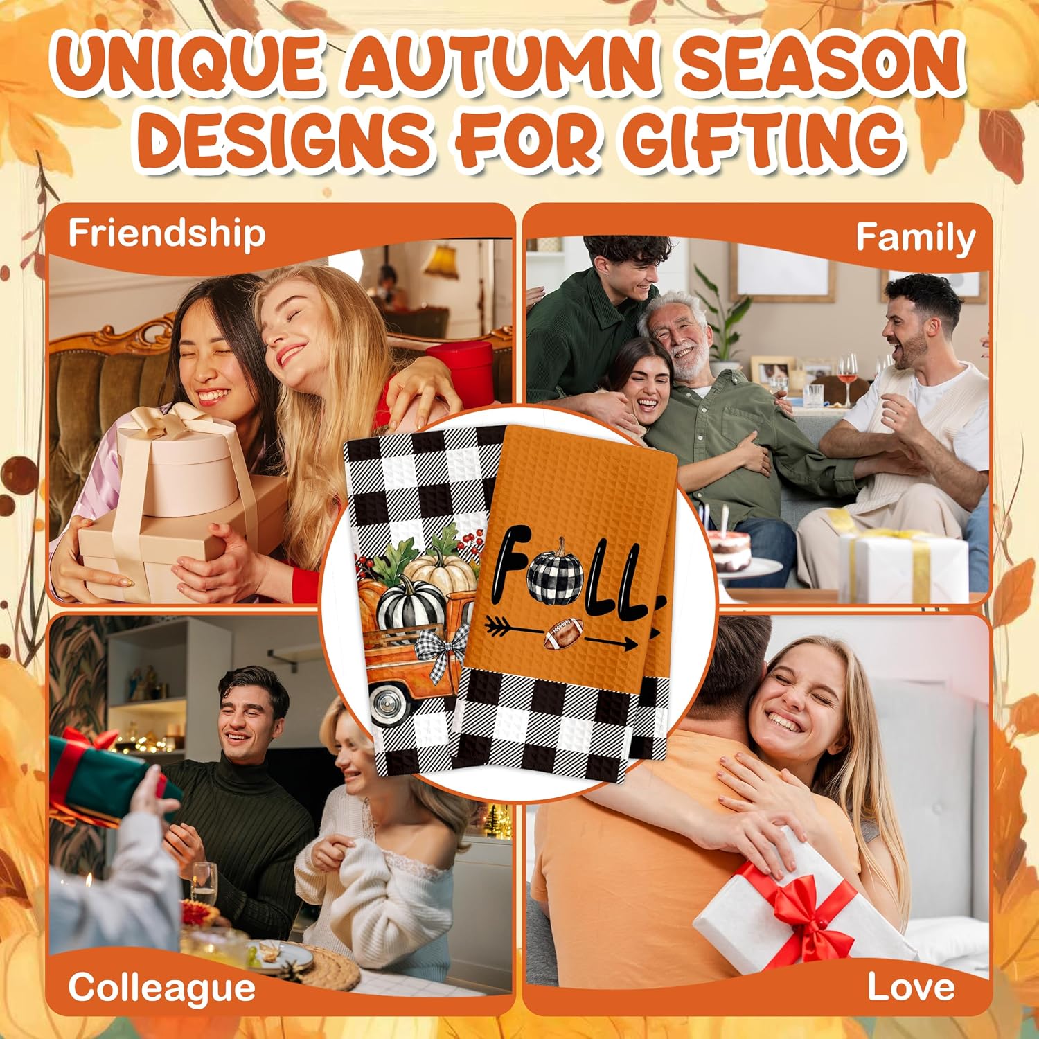 Fall Kitchen Towels, Pumpkin Leaves Truck Decor Dish Towel-G05