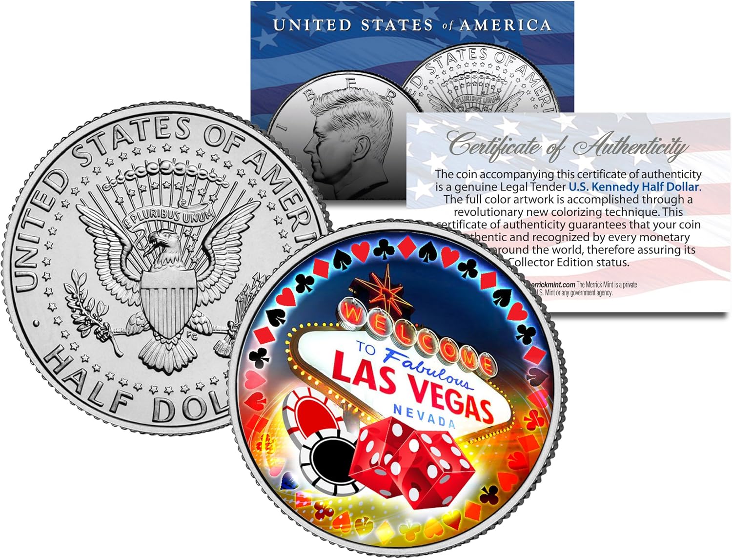 Welcome to LAS VEGAS Sign JFK Half Dollar LUCKY COIN Casino Poker Card Guard