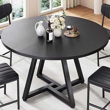 Jocoevol Round Dining Table Kitchen Dining Room Circle Dinner Pedestal Table for 4, Space Saving Wood Kitchen & Dining Room Furniture Black