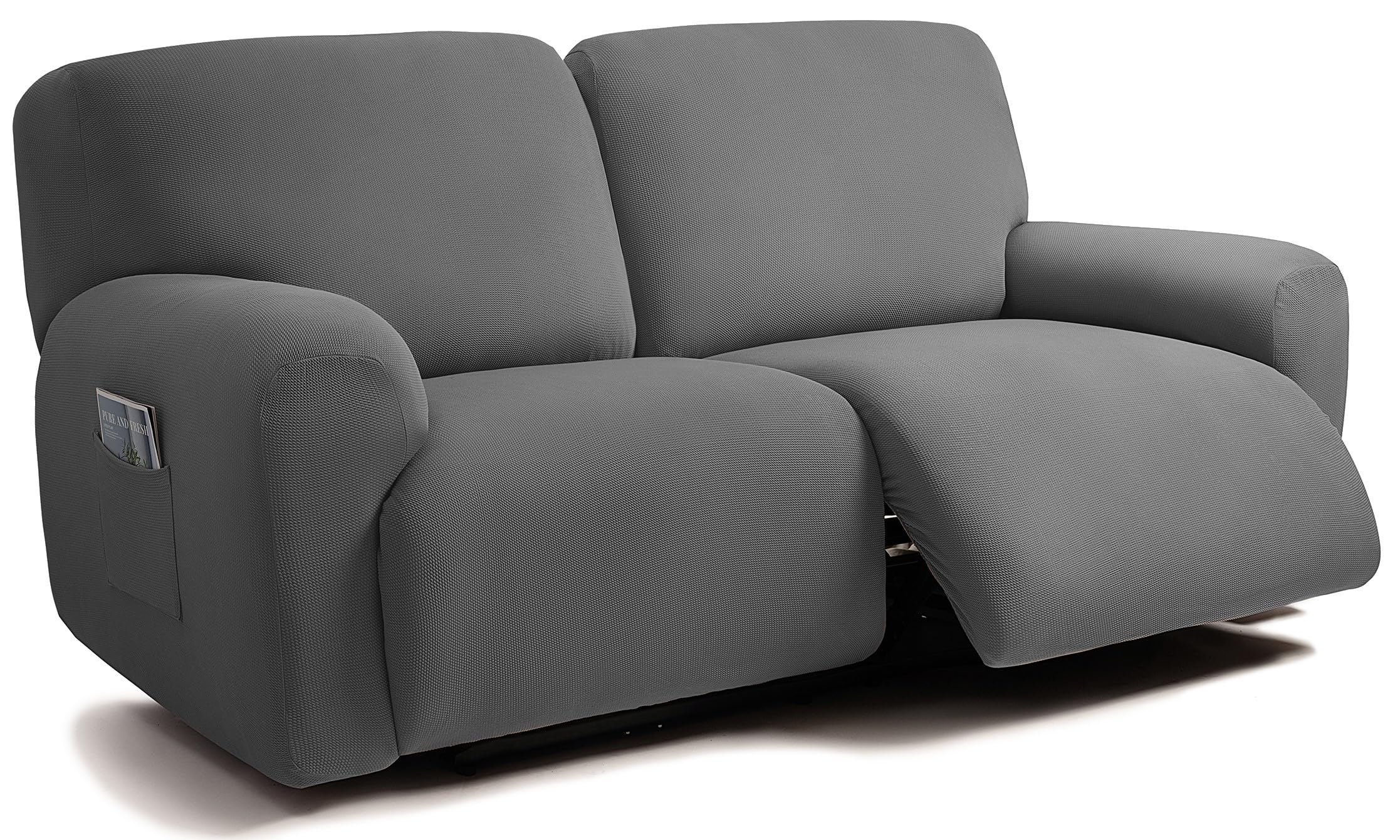 ULTICOR Jacquard Design Extra Wide 75"-100" Recliner Loveseat Extra Wide 6 Piece Recliner Loveseat Slipcover Recliner Sofa Cover Thick Soft Washable (Dark Grey)