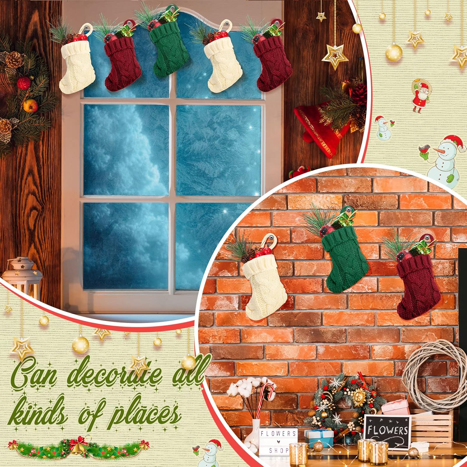 Jerify 24 Pcs Mini Christmas Stockings 3.94 Inch Knitted Stocking Small Xmas Christmas Hanging Stocking Little Rustic Christmas Tree Ornaments for Home Party Holiday Decor (Wine Red, Beige, Green)