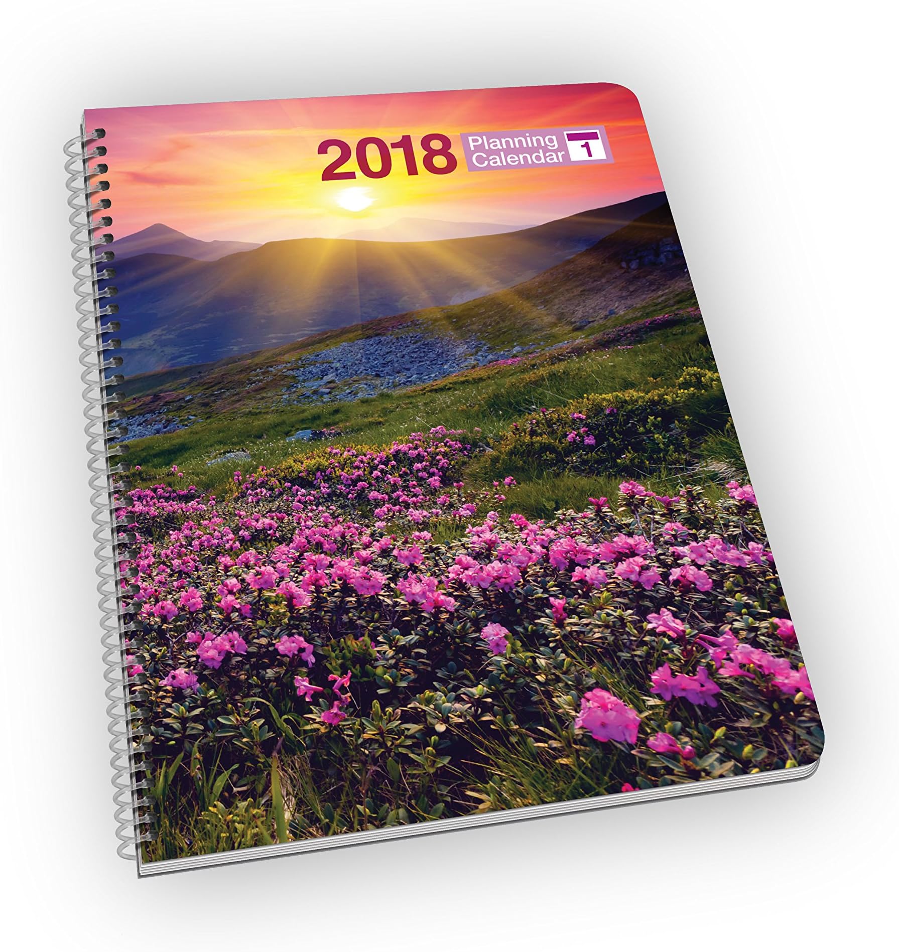 2018 Weekly Planner - Week at a Glance with Sunrise, Flowers and Mountains
