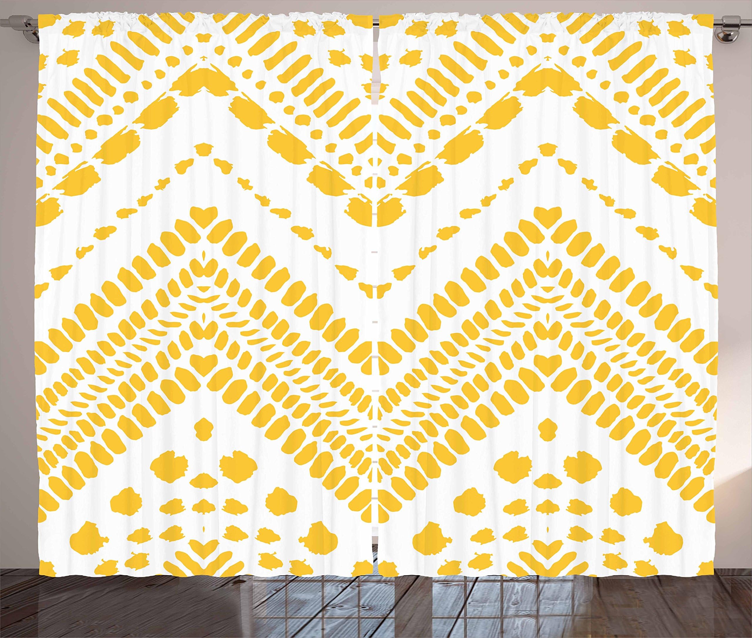 Ambesonne Yellow Chevron Curtains, Hand Drawn Aztec Pattern Primitive Clan Motif with Dashed Lines Artwork, Living Room Bedroom Window Drapes 2 Panel Set, 108" X 90", Mustard