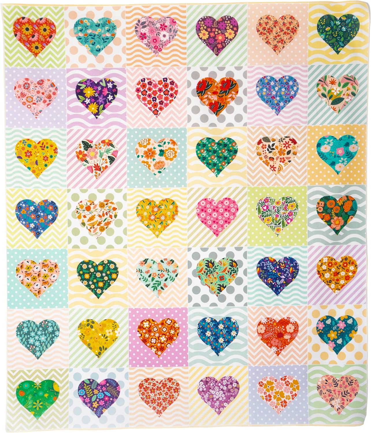 Fabrics Hearts. Cotton Charm Packs, Fat Quarters Bundles, 42 Different Motifs. Ideal for Quilts, Sewing, Blankets, and I Spy Games for Kids, 36" x 31" Continuous Panel